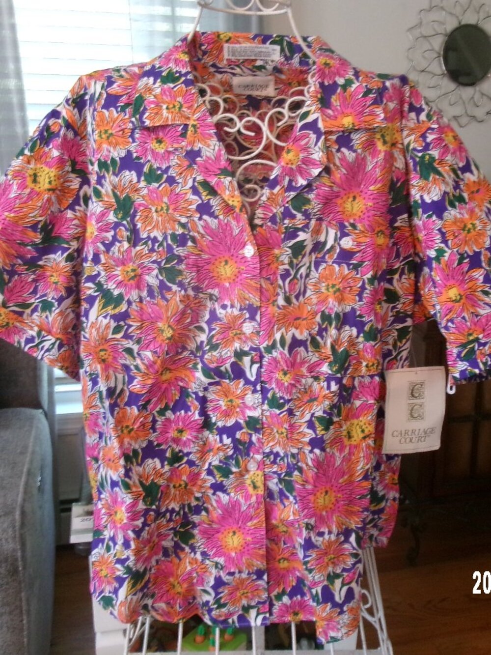 NWT Beautiful Rare Vintage Women's 80s Floral Blouse By Carriage Court Sz Large
